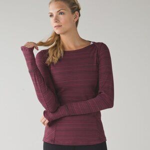 Lululemon Kanto Catch Me Long Sleeve Kanto Stripe Wine Berry Black Shirt- Size 2